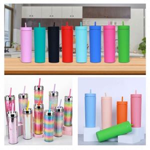 Gobelet réutilisable en plastique transparent de 16 oz avec logo personnalisé, gobelet en plastique de couleur pastel mat, gobelet en acrylique de 16 oz avec paille et couvercle - Product Image 5