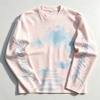 T-shirts personnalisés en tricot gaufré avec strass, style streetwear décontracté, anti-plis, anti-rétrécissement, anti-boulochage, coupe ample, motif logo