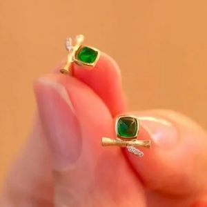 Xinfly 18k Gold Fine <b>Stud</b> Earrings 0.4ct <b>Emerald</b> Natural Diamond Exquisite Bamboo Joint Style Fashion Jewelry for Party Gift - Product Image 1