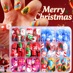 144 pièces coloré noël enfants <span class=keywords><strong>faux</strong></span> <span class=keywords><strong>ongles</strong></span> court presse sur les <span class=keywords><strong>ongles</strong></span> 6-14 ans enfants carré mignon bonhomme <span class=keywords><strong>de</strong></span> neige père noël noël <span class=keywords><strong>faux</strong></span> <span class=keywords><strong>ongles</strong></span> - Product Image 2
