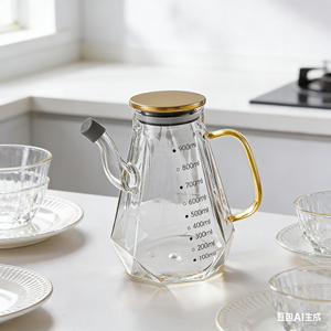 Pot en verre borosilicate transparent moderne de 500 ml, <span class=keywords><strong>bouteille</strong></span> d'huile chauffante de 17 oz avec couvercle en métal pour l'emballage de la cuisine - Product Image 4