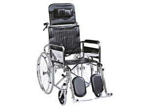 Silla de Ruedas Reclinable de Cuero Sintético con Reposacabezas Ajustable y Acolchado para Personas Mayores Postradas en Cama - Product Image 1