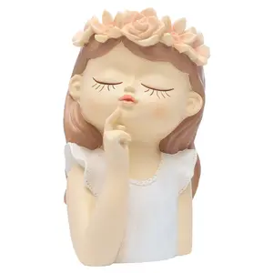 Wholesale home and garden accessory ornament resin cute girl planters flower pot garden pot