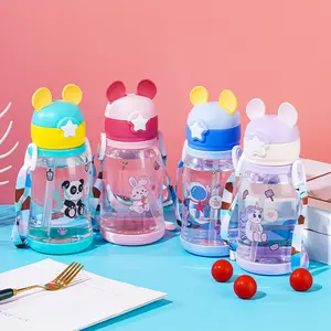 2024 new style kids children cartoon character plastic silicone water bottle with neck belt for sport