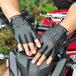 Gants de moto d'été en cuir sans doigts, gants de conduite demi-doigts respirants, gants rétro pour moto et <span class=keywords><strong>VTT</strong></span> pour hommes - Product Image 1