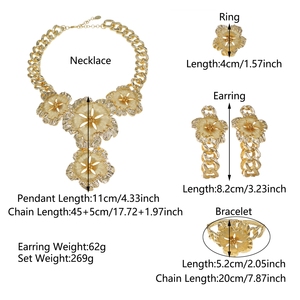 Juego de Joyería de Flores Chapadas en Oro Zhuerrui, Collar de Cadena Gruesa con Flores Esmaltadas, Juego de Aretes y Pulsera para <span class=keywords><strong>Mujer</strong></span> H20188 - Product Image 3