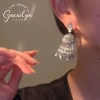 Pendientes de mujer estilo étnico exótico con diseño de campanilla y jaula de pájaros, con perlas y borlas, estilo palaciego exagerado, tridimensional, elegante y ligero.