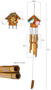 HF Chất lượng cao 354g vườn trang trí ngoài trời đáng yêu cây nhà hình dạng Chuông gió đồ trang trí kim loại tre 133mm x 102mm x 838mm - Product Image 2