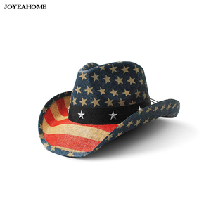 Sombrero de <span class=keywords><strong>Vaquero</strong></span> con Bandera Patriótica de CALIFORNIA, Estrellas y Rayas, Sombrero de <span class=keywords><strong>Vaquero</strong></span> Vintage para Hombre con Bandera Americana, Forma Occidental, Color Rojo - Product Image 4