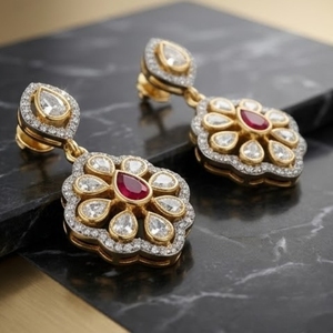 925 Silver <b>Ruby</b> Kundan Polki Pendant Set with Earrings Gold Floral Bridal Jewelry Set Design for Women Elegant Party Jewelry - Product Image 4