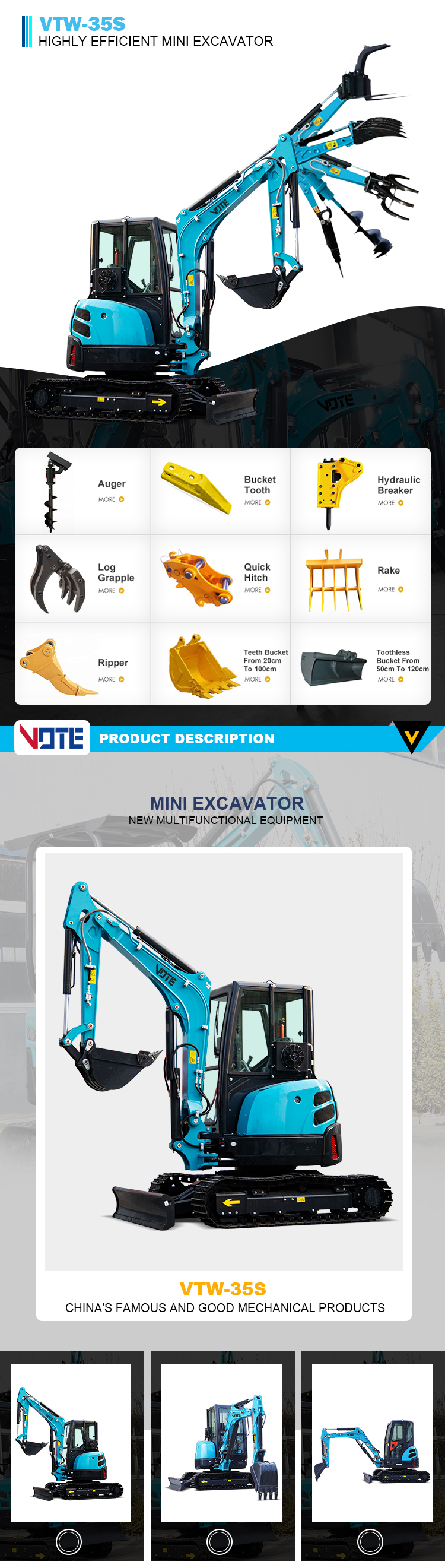 Mini micro excavator 3.5 ton high quality level 3.5 ton mini excavator cheap digger good maneuverability