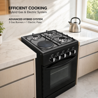 Cuisinière à gaz et électrique X CKD 3+1, cuisinière autonome avec four, 3 brûleurs à gaz, 1 plaque chauffante, cuisinière sur pied
