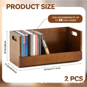 Étagère de rangement transfrontalière en bois pour CD/DVD, présentoir empilable pour cassettes avec poignée, support de rangement pour boîtes de films - Product Image 4