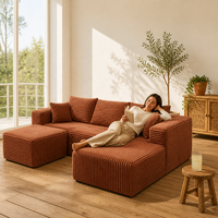 Canapé modulaire sectionnel en velours côtelé, emballé en rouleau, avec ottoman et ressorts ensachés, mousse haute densité pour salon