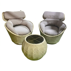 Rattan <b>Garden</b> <b>Set</b> <b>2</b> <b>Seater</b> Chairs With Round Coffee Table Outdoor Furniture Contemporary Design Comfortable Cushions - Product Image 1