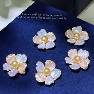 Broche de Perlas Doradas de Nanyang con Perlas Naturales y Piedras Preciosas, Nuevo Estilo Chino, Broches con Forma de Flor - Product Image 5