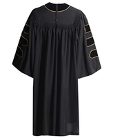 Robe de remise de diplôme universitaire en velours polyester fuchsia avec passepoil doré et toque en velours à 8 pans, uniforme scolaire unisexe