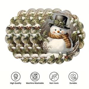 Alas Meja Persegi Motif Natal Bergaya Nasional Terbaru dari Temu, Bahan Linen Printing Polyester Fiber yang Tahan Lama, Dapat Dikustomisasi - Product Image 1