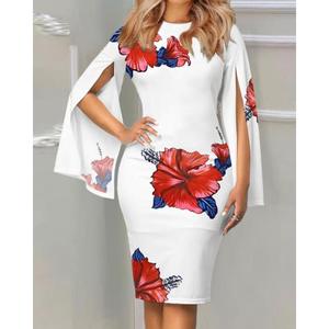 Vestido <span class=keywords><strong>de</strong></span> <span class=keywords><strong>Fiesta</strong></span> para Mujer, Negro, Casual, <span class=keywords><strong>de</strong></span> Alta Calidad, con Estampado Digital, Lavable, Mangas Largas Acampanadas, Corte en A, Largo hasta la Rodilla, Cintura Natural - Product Image 3