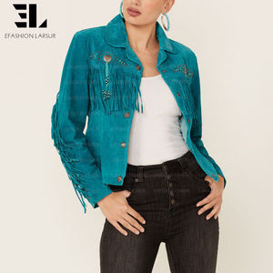 Giacca in Finta Pelle Scamosciata con Frange e Borchie LARSUR, <span class=keywords><strong>Bomber</strong></span> Corto a Maniche Lunghe Stile Motociclista per <span class=keywords><strong>Donna</strong></span> - Product Image 5