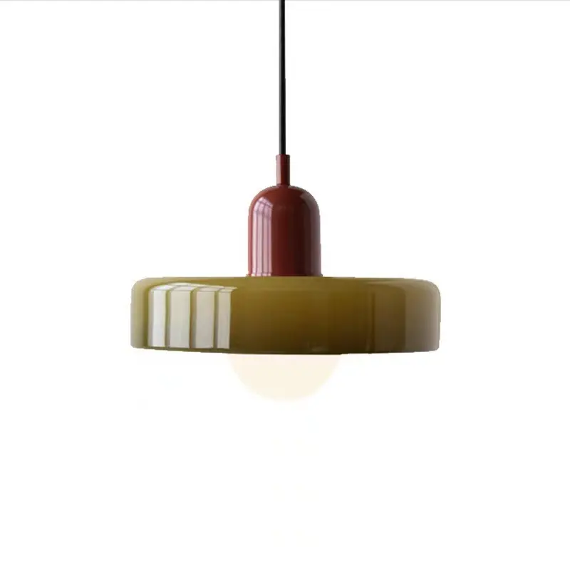 Minimalistische Eigentijdse Wabi-Sabi Glazen Kroonluchter Retro Groen Oranje Ronde Led Hanglamp Interieurdecoratie Hanglamp