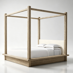 Lit à baldaquin en noyer massif de style américain moderne avec un design de lit moelleux, élégant, durable et écologique - Product Image 1