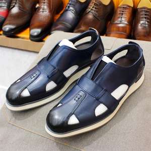 Sandales en cuir de vachette faites à la main de qualité supérieure, élégantes et luxueuses - Chaussures plates formelles confortables pour hommes, nouvelle collection printemps-été - Product Image 3