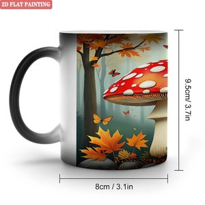 Tasse thermosensible en céramique givrée noire 11oz, vierge pour sublimation, motif champignon d'automne - Product Image 1