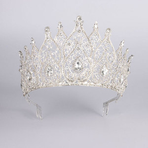 Corona Grande de Aleación con Incrustaciones de Cristales Blancos y Diamantes, Chapada, Suministro Directo de Fábrica, Coronas y Tiaras de <span class=keywords><strong>Miss</strong></span> Mundo - Product Image 1