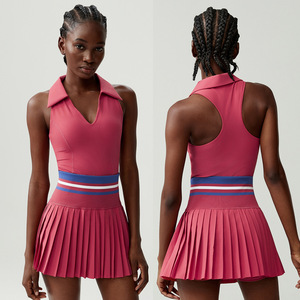 Conjunto para <span class=keywords><strong>Mujer</strong></span> de Camiseta sin Mangas con Cuello Polo y Falda de Tenis de Compresión Suave, Ligero y de Secado Rápido para Fitness y Yoga, sin Costuras y con Estampado - Product Image 5