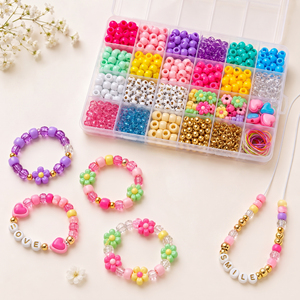 Kit de Cuentas Pony DIY, 24 Compartimentos, Cuentas de Arcoíris con <span class=keywords><strong>Letras</strong></span> Doradas del Alfabeto, Cuentas 3D de Corazón y Flor para Hacer Pulseras y Joyería - Product Image 4