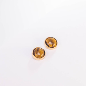 Boucles d'oreilles vintage en pierre œil de tigre plaquées or 18 carats, boucles d'oreilles rondes en pierres précieuses pour femmes, bijoux minimalistes tendance, cadeau de fête - Product Image 4