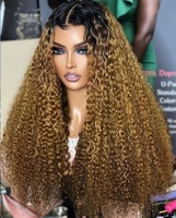 Perruques Lace Front Wigs naturelles invisibles, cheveux humains crépus bouclés doux, couleur 1B/27, densité 400%