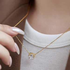 <span class=keywords><strong>2</strong></span>-karaats ronde, omwikkelde ketting Nieuwe aanwinsten Moissanite ketting Dames Dagelijkse sieradenset Sterling zilver 925 - Product Image 2