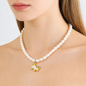 Colliers pendentifs <span class=keywords><strong>licorne</strong></span> en acier inoxydable plaqué or, nouvelle mode, avec <span class=keywords><strong>perle</strong></span> naturelle d'eau douce, bijoux élégants - Product Image 5