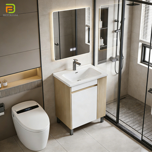 Meubles de salle de bain modernes en bois massif, meuble-lavabo sur pied avec lavabo et miroir - Product Image 1