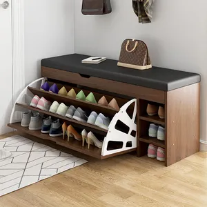 Muebles de entrada para sala de estar, diseños modernos, organizador de zapatos de 3 niveles, armario de madera, estante para zapatos extraíble, banco de almacenamiento para el hogar