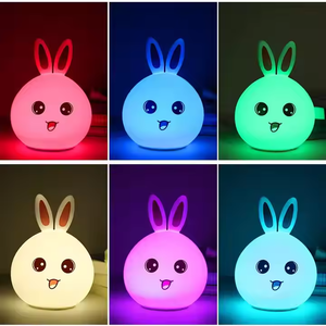 RGB <b>Rabbit</b> Tap Silicone <b>Table</b> Night light Bedside <b>Lamp</b> with usb rechargeable for Kids Bedroom Sleep Mode - Product Image 2