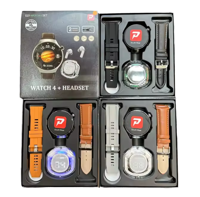 2025 Wholesale Price D21 Round Screen Smart Watches with TWS Earphones Wireless Chargers Fitness Tracker with Heart Rate for Man