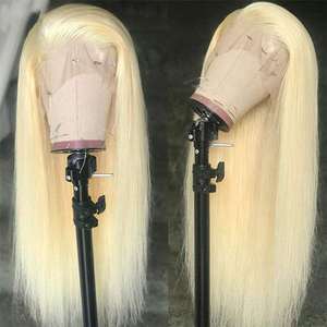 Vendita all'ingrosso di 100% per cuticole in 613 di qualità iqh allineate a <span class=keywords><strong>veri</strong></span> <span class=keywords><strong>capelli</strong></span> umani 13*4 180% densità di parrucche anteriori in pizzo dritto biondo - Product Image 3