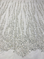 Blanc Broderie Dentelle Tissu 100% Polyester Dentelle Strass Perles Sequin Perles Dentelle pour Robe De Mariée