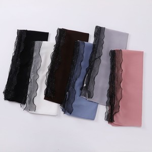 Hot Selling 170cm Shiny Glitter <b>Chiffon</b> <b>Scarf</b> Soft Muslim Women Diamond Lace Edge Hijabs Ethnic Bandanas - Product Image 3