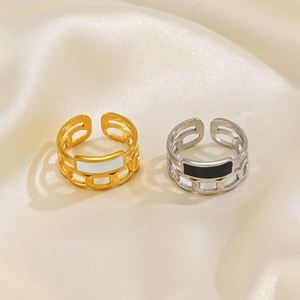 Anillo de Oro Hip Hop para Mujer, Diseño de Goteo de Aceite Blanco y Negro, Anillo de Cadena Ajustable, Chapado en Oro de 18k, Joyería de Acero Inoxidable al por Mayor - Product Image 2