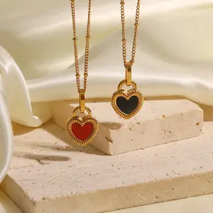 Винтажное двухстороннее ожерелье с подвеской в виде сердца из эмали для женщин