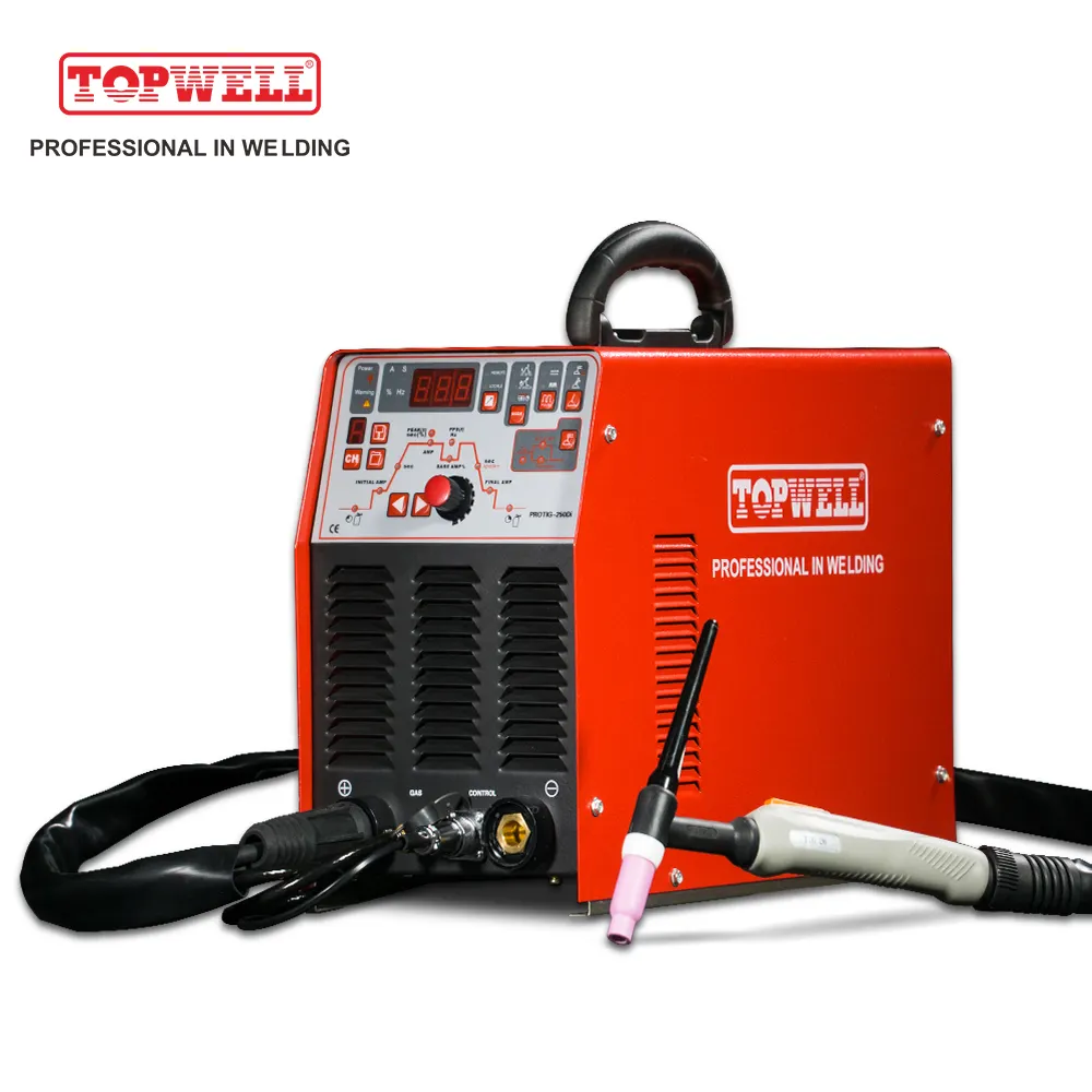 Small portable tig welding machine TOPWELL PROTIG-250DI gas lens with the torch