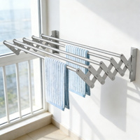 Séchoir à linge mural rétractable avec 5 barres, séchoir à linge en aluminium à l'allongement accordéon, gain de place, pour balcon