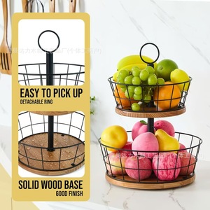 Double Layer Iron <b>Storage</b> <b>Basket</b> 12+10 Inch <b>Large</b> Capacity Kitchen Fruit Vegetable Holder Round Standing Type - Product Image 4