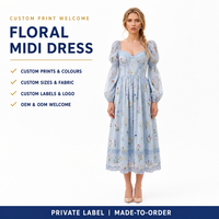 Robe midi personnalisée pour femme, brodée de fleurs, style bohème, coupe trapèze, col carré, bordure en dentelle, manches longues, corsage corset, fabricant OEM ODM