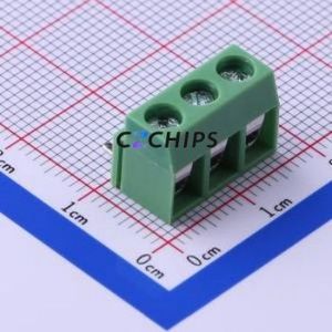 KF126R-5.0-3P Screw Terminal Block Bent Lead Through Hole,P=5mm Connector ( Construction: 1x3P )( Pitch: 5mm )( Color: Green ) - Product Image 1