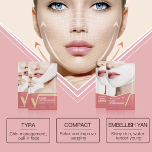 Maschera Viso Idrogel Biologica Doppia <span class=keywords><strong>V</strong></span> con Acido Ialuronico ed Erbe per Sbiancamento, Rassodamento, Lifting e Anti-Età, Fragranza Rosa - Product Image 3